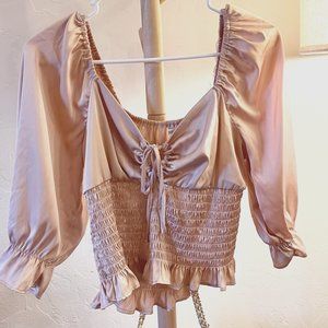 Rose Gold Silk Puff Sleeve Crop Top